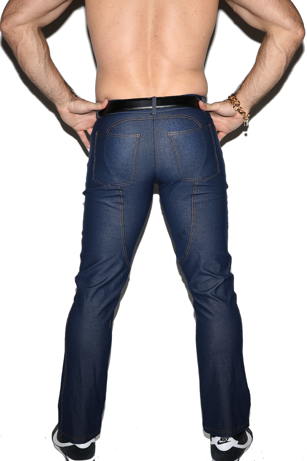 DOUBLE ZIP FRONT STRETCH DENIM JEANS