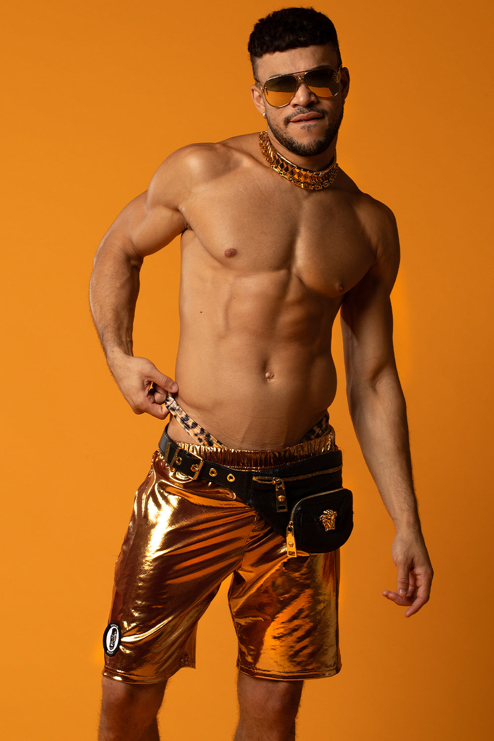 Liquid Gold Zipper Pocket Shorts