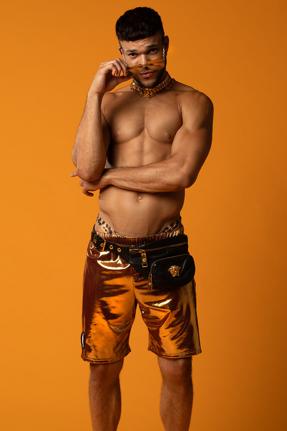 Liquid Gold Zipper Pocket Shorts