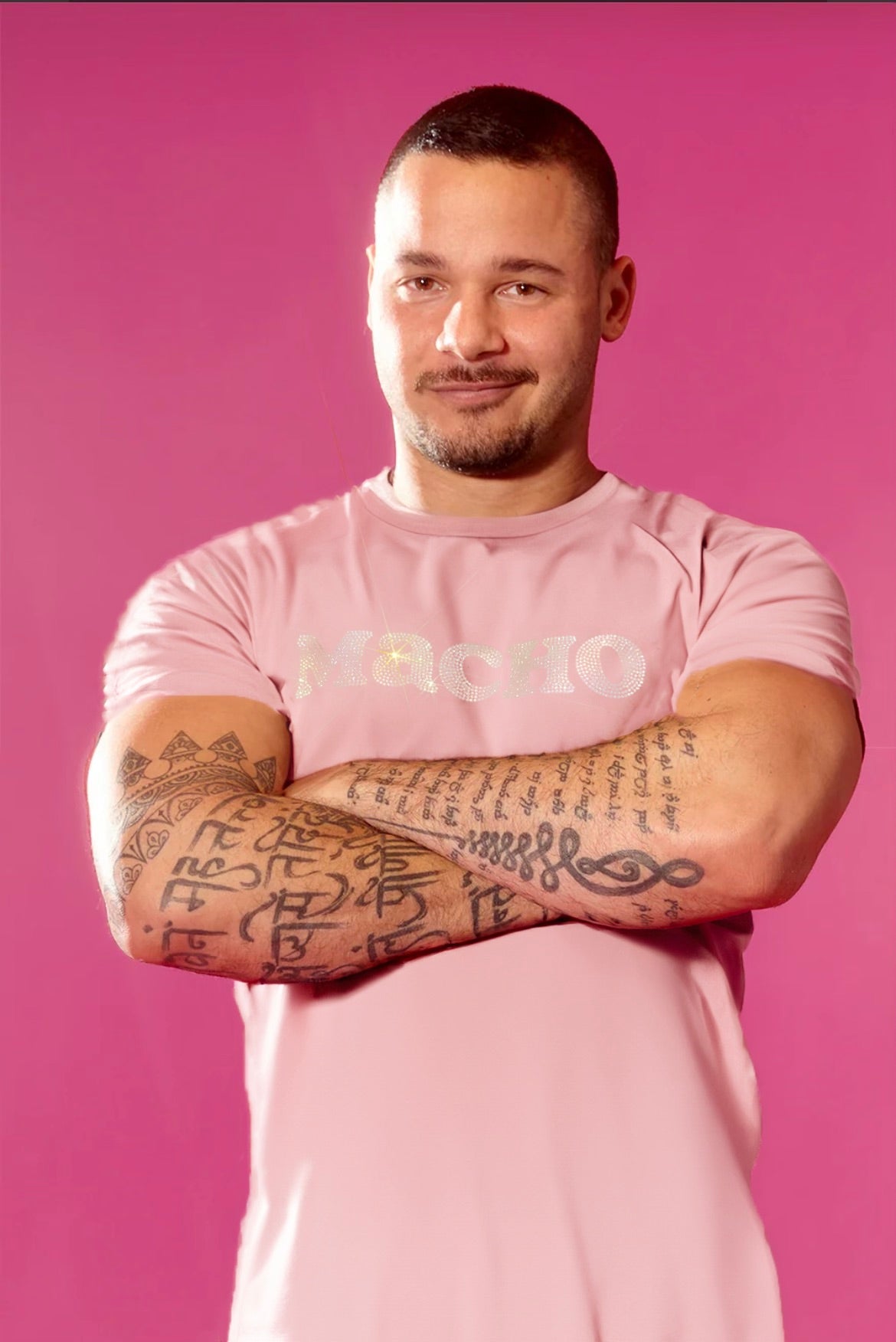 Pink Swarovski Macho Luxe Tee (Ship date Mid June) - Slick It Up 