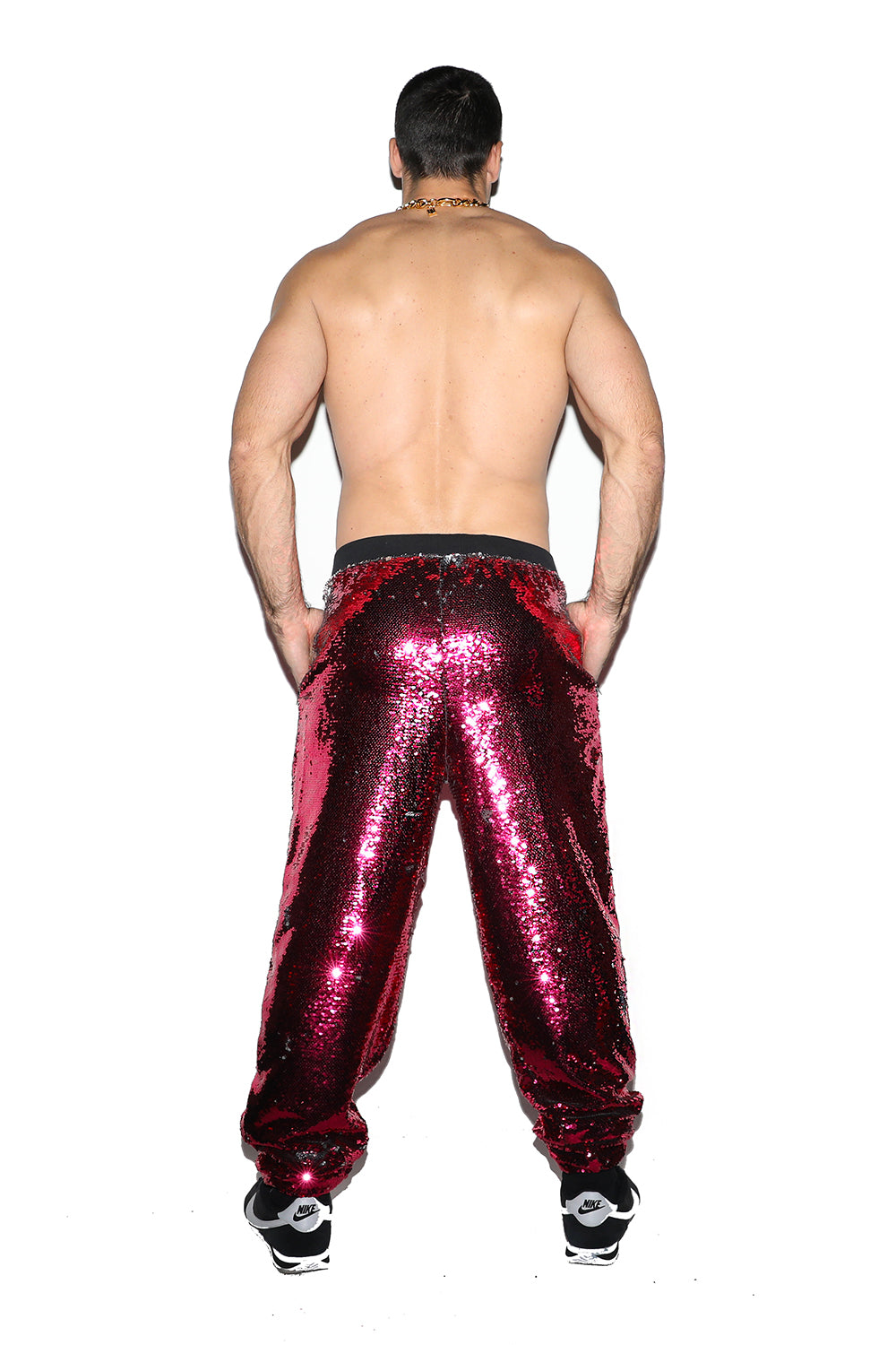 Magenta and Silver Sequin Sweatpants