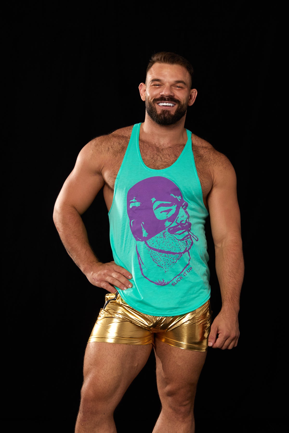 Masked Man String Tank Mint and Neon Purple