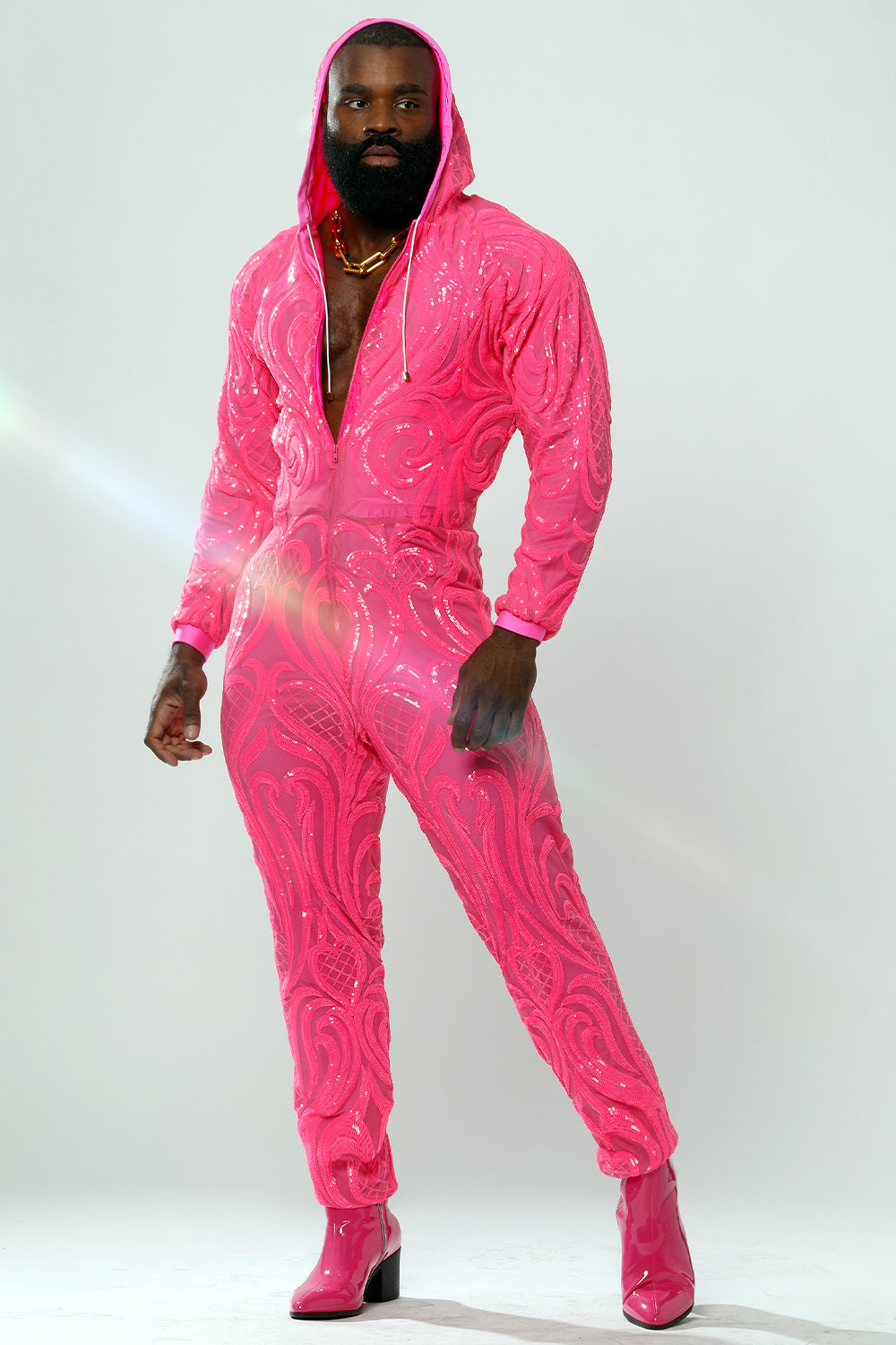 Neon Pink Sequin Jumpsuit