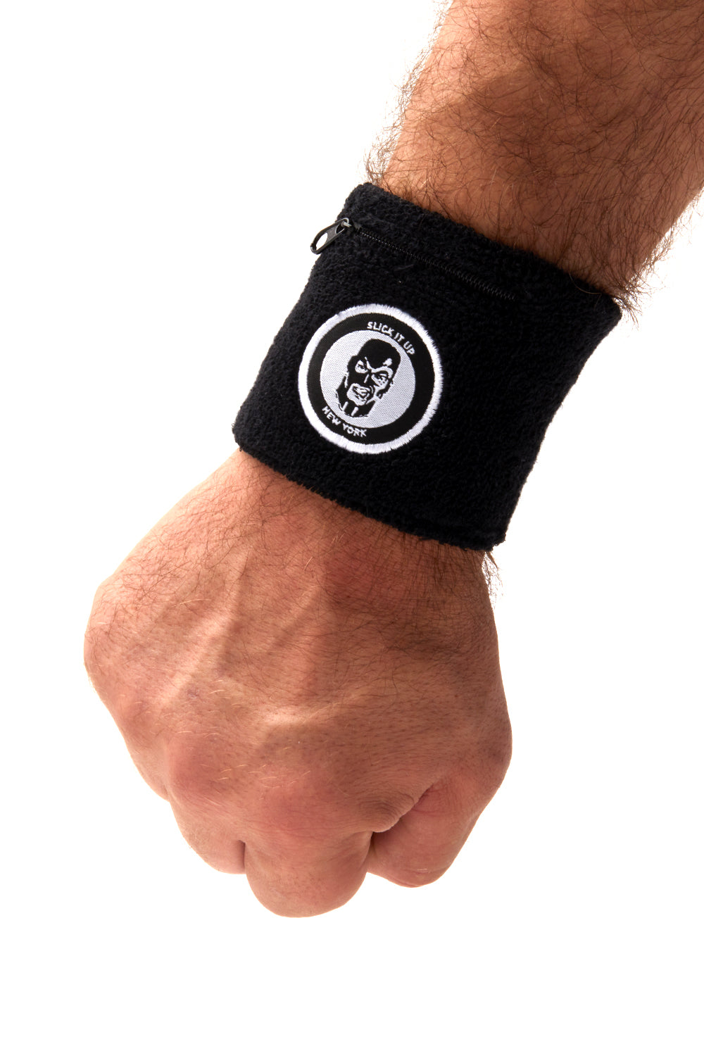 Black Hidden Zipper Pocket Sweatbands PAIR - Slick It Up 