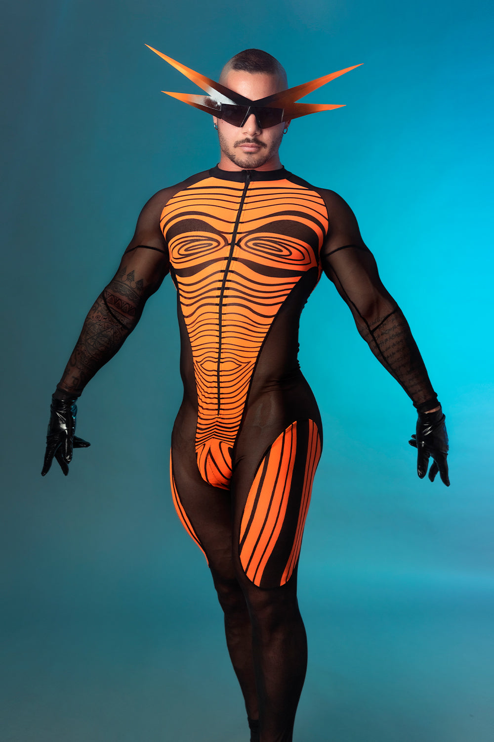 Orange and Black Mesh Shadow Suit - Slick It Up 
