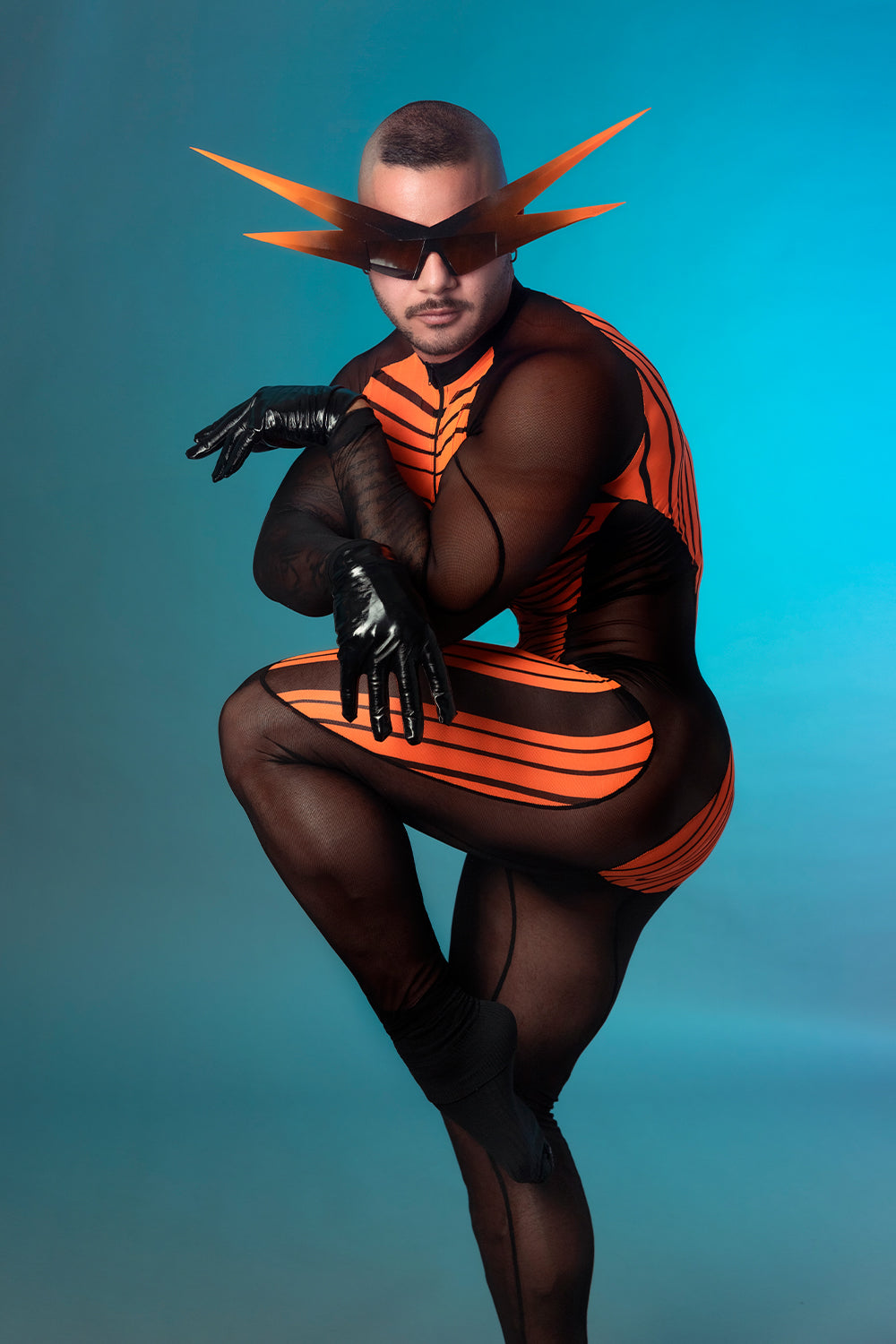 Orange and Black Mesh Day Glo Shadow Suit