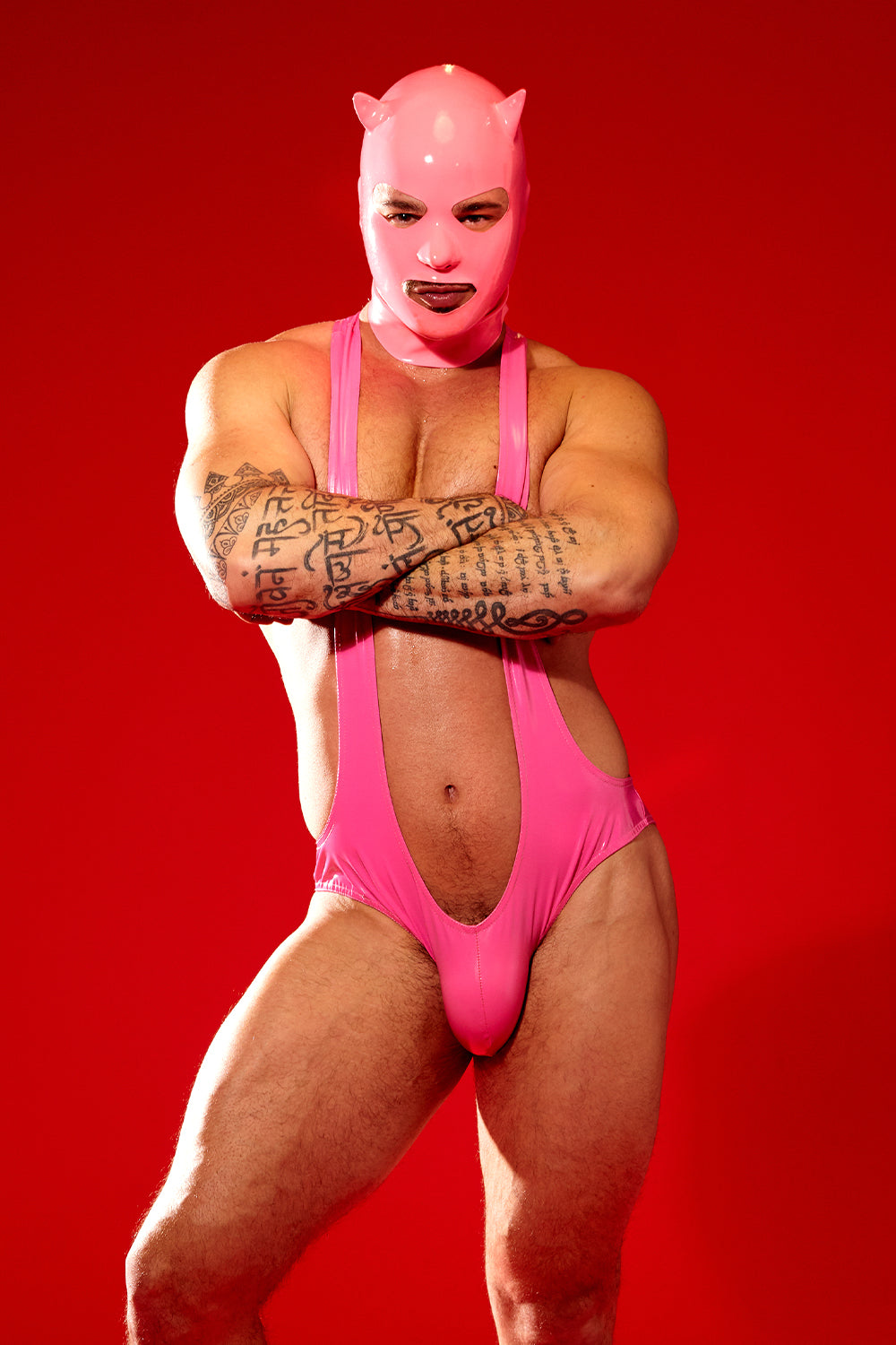 Pink Latex Look Buttless Singlet