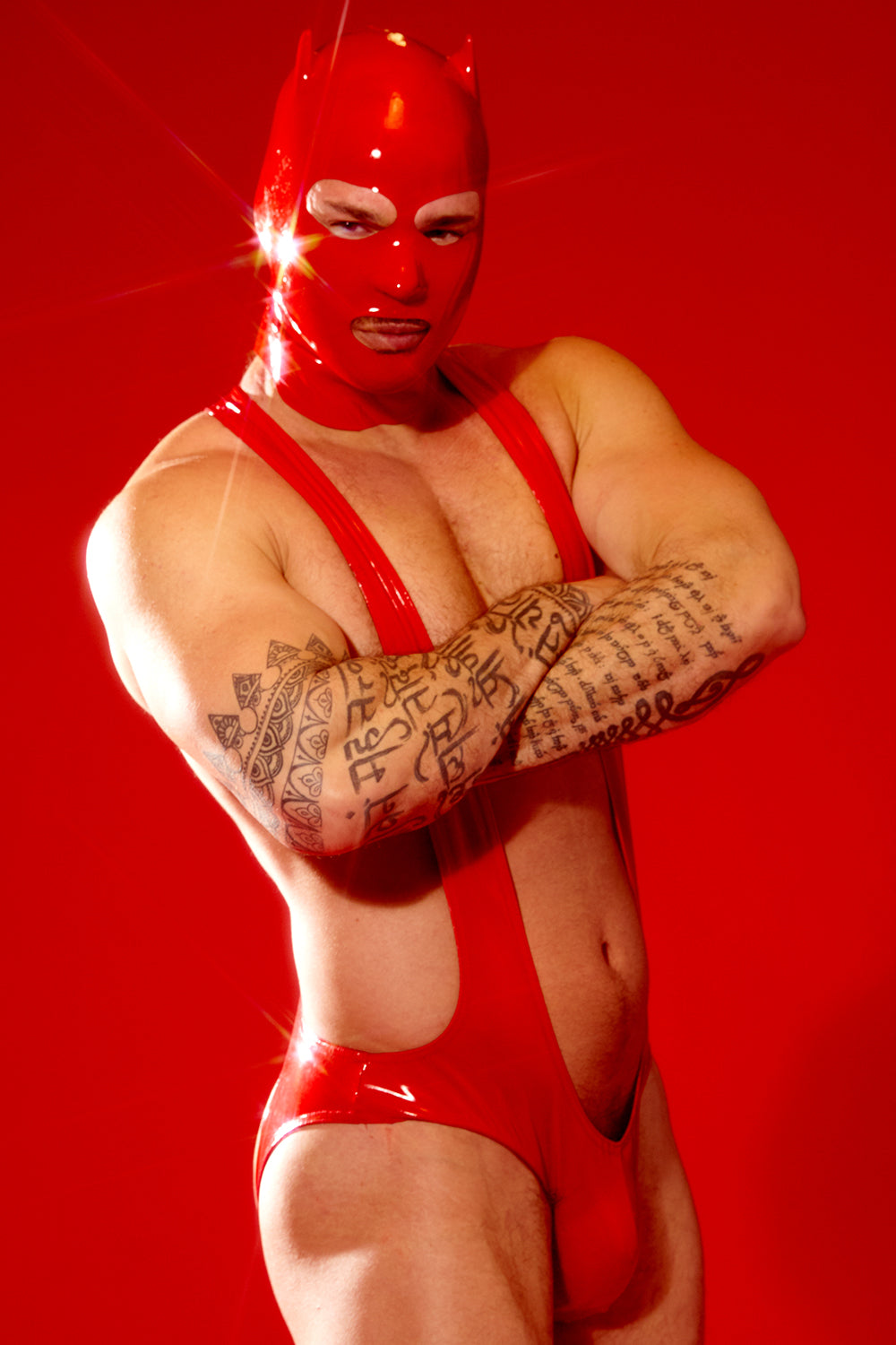 Red Latex Look Buttless Singlet - Slick It Up 