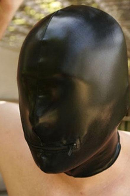 LEATHER LOOK ZIPPER WITHOUT EYES HOOD - Slick It Up 