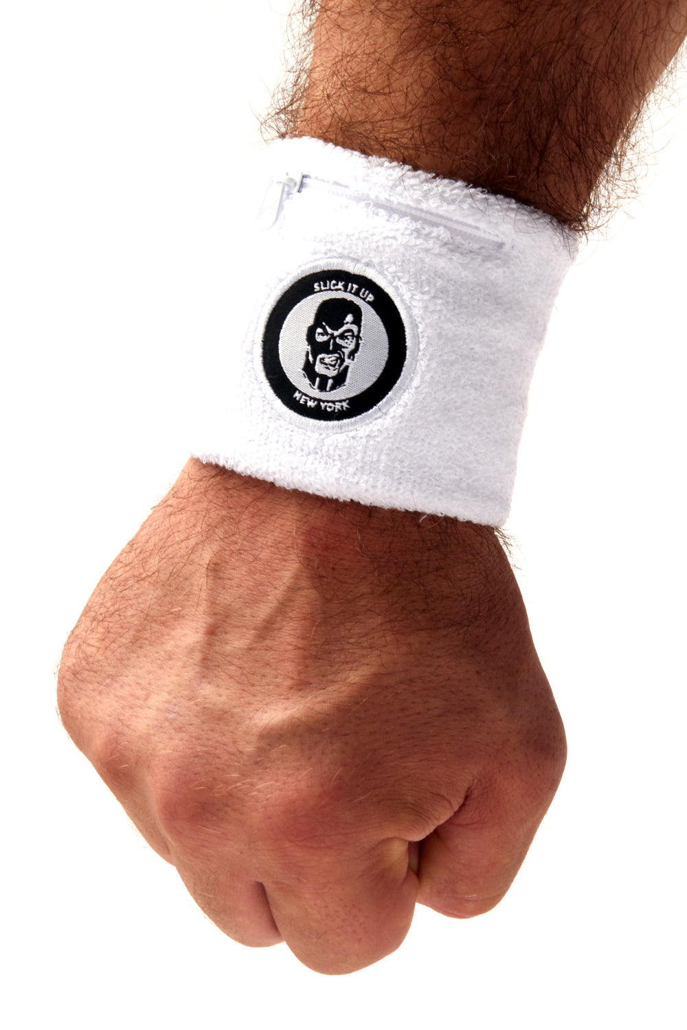 Hidden Zipper Pocket Sweatbands White PAIR - Slick It Up 